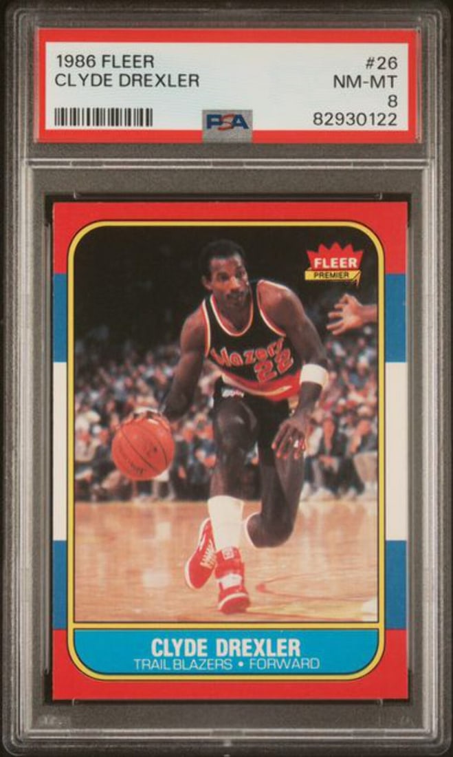 1986 Fleer Clyde Drexler Rookie Card PSA 8 Portland Trail Blazers (1 of 2)