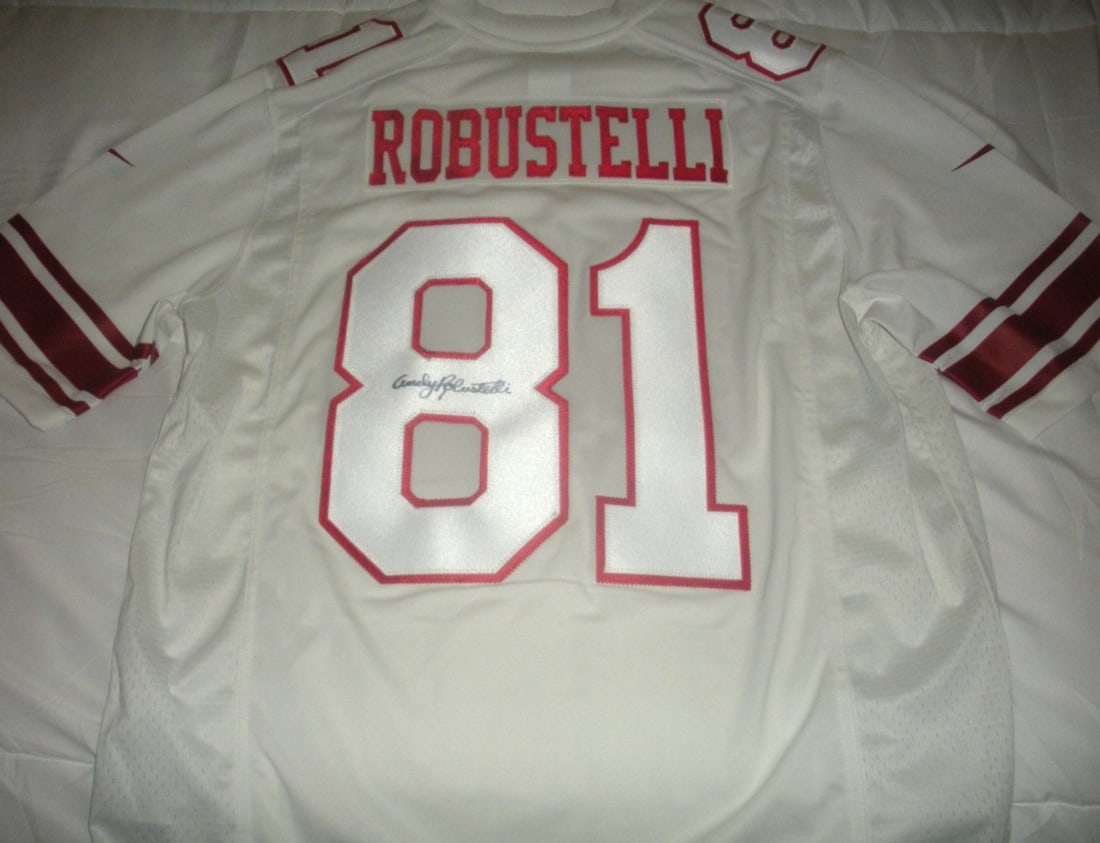 Andy Robustelli New York Giants Signed Nike Jersey with COA: Andy Robustelli New York Giants Signed Nike Jersey with COA This is an original, pre-owned Nike jersey featuring Andy Robustelli, a legendary player for the New York Giants. It comes with a