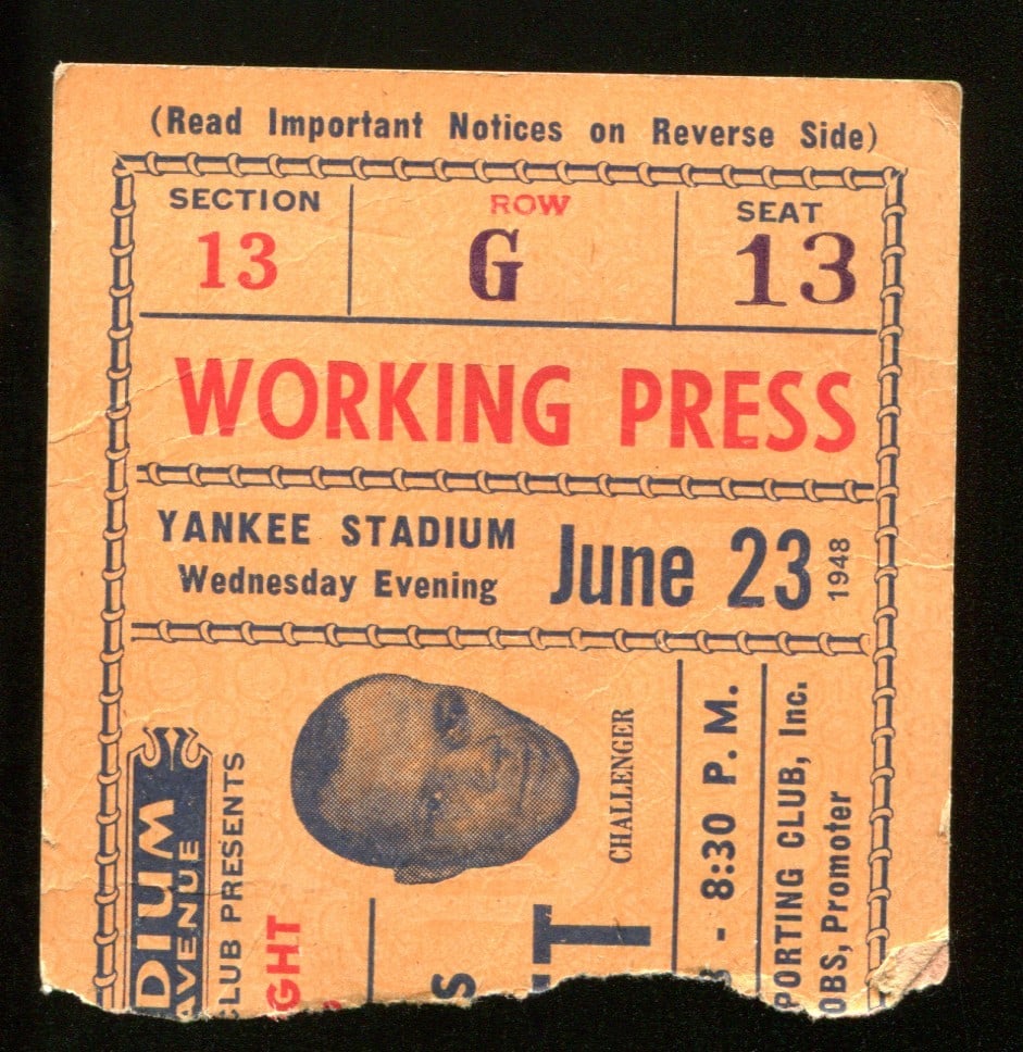 1948 Original Boxing Ticket Joe Louis vs Jersey Joe Walcott Yankee Stadium (1 of 2)