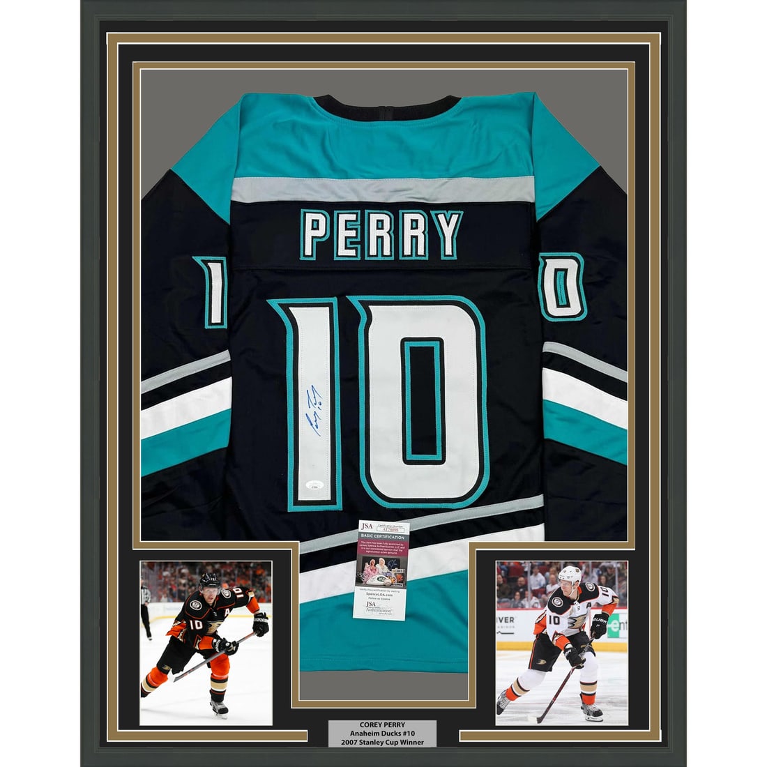 Framed Corey Perry Autographed Anaheim Ducks Retro Jersey JSA COA 35x39: Framed Corey Perry Autographed Anaheim Ducks Retro Jersey JSA COA 35x39 This professionally framed and matted autographed Corey Perry Anaheim Ducks black retro jersey is a stunning addition to any spo
