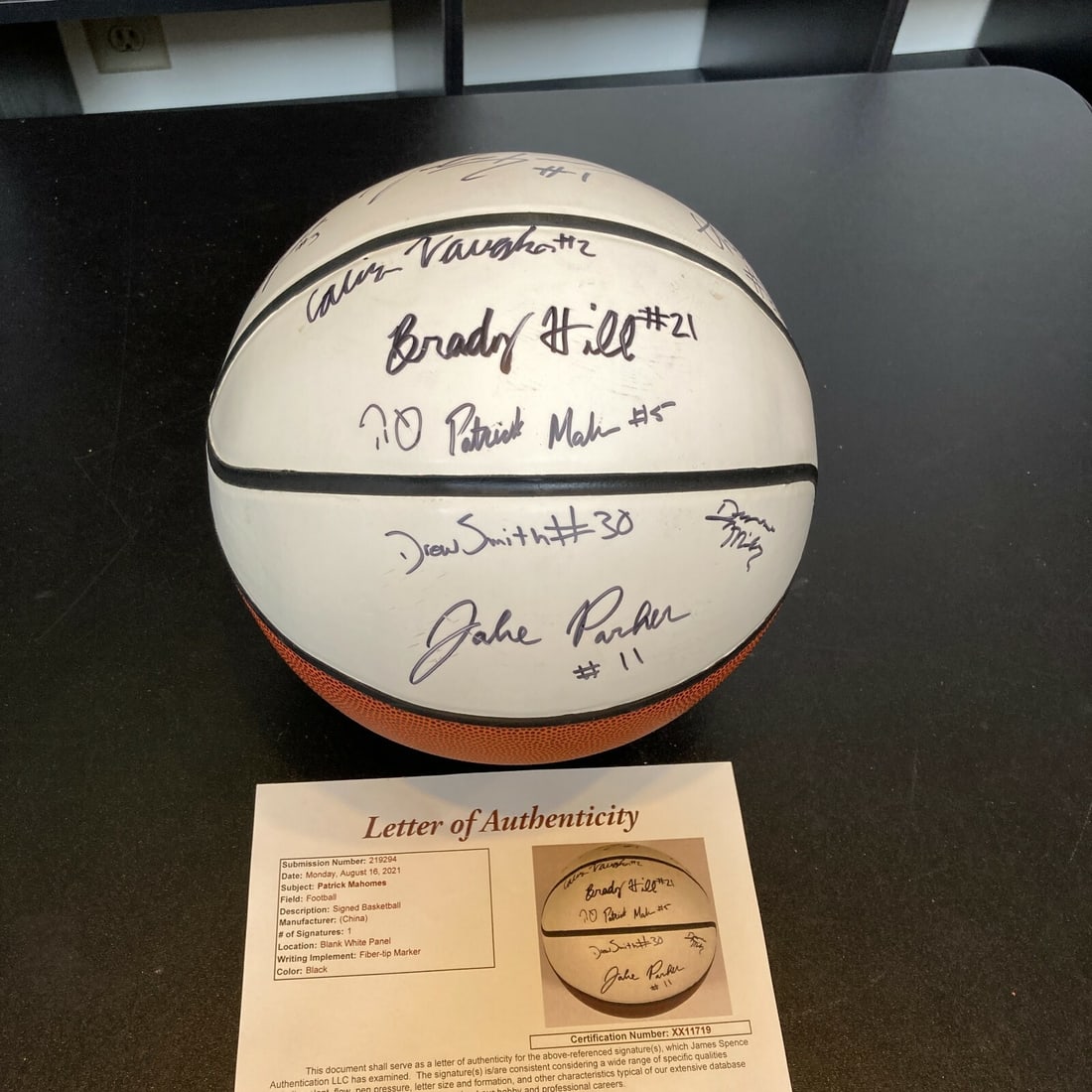 Patrick Mahomes 2013 Wildcats Team Signed Basketball JSA Authenticated: Patrick Mahomes 2013 Wildcats Team Signed Basketball JSA Authenticated This is an original, team-signed basketball from the 2013 Whitehouse Wildcats, featuring the earliest known autograph of NFL star