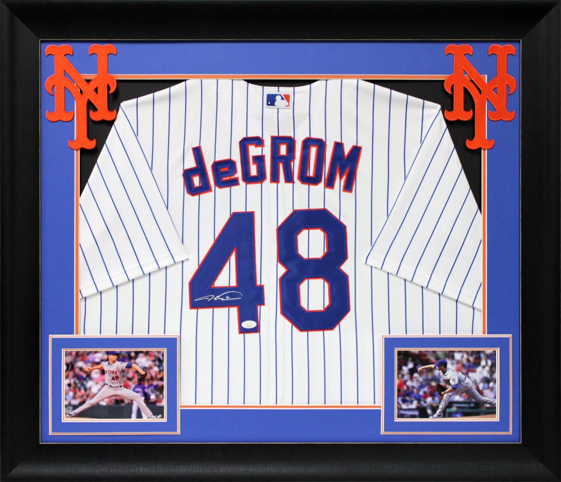 Jacob deGrom Signed White Nike Framed Jersey JSA COA New York Mets (1 of 2)