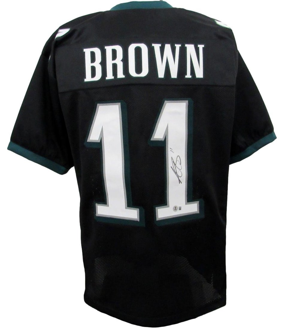 A.J. Brown Autographed Eagles Black Custom Football Jersey Beckett Authenticated: A.J. Brown Autographed Eagles Black Custom Football Jersey Beckett Authenticated This is an A.J. Brown Signed Philadelphia Eagles Black Custom Football Jersey. The jersey is authenticated by Beckett A