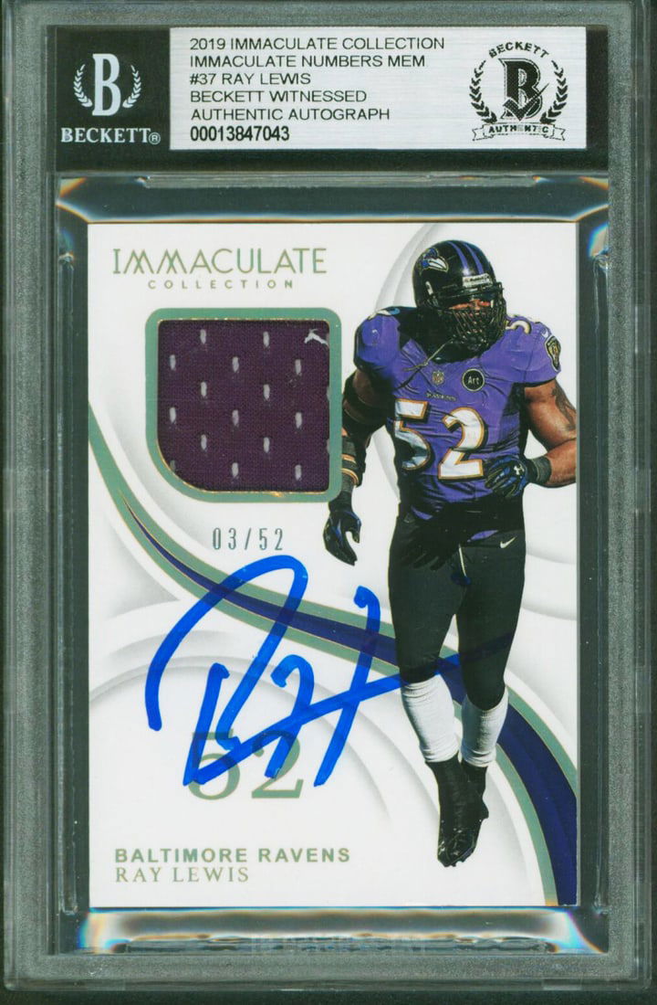 Ray Lewis Signed 2019 Immaculate Collection Card #37 3/52 Beckett Authenticated (1 of 2)