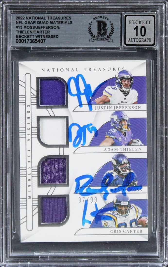 2022 National Treasures Signed Card 87/99 Randy Moss Cris Carter Jefferson Thielen Gem Mint 10 (1 of 2)