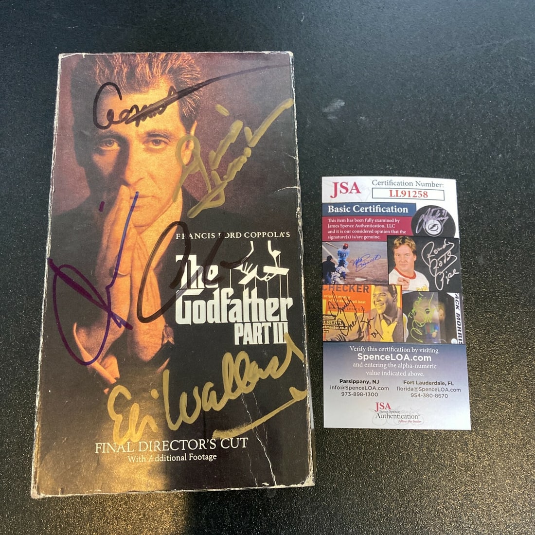 Al Pacino Signed The Godfather VHS with JSA COA Cast Autographs: Al Pacino Signed The Godfather VHS with JSA COA Cast Autographs This is an original VHS of the iconic movie "The Godfather," autographed by renowned cast members including Al Pacino, Al Martino, Vito