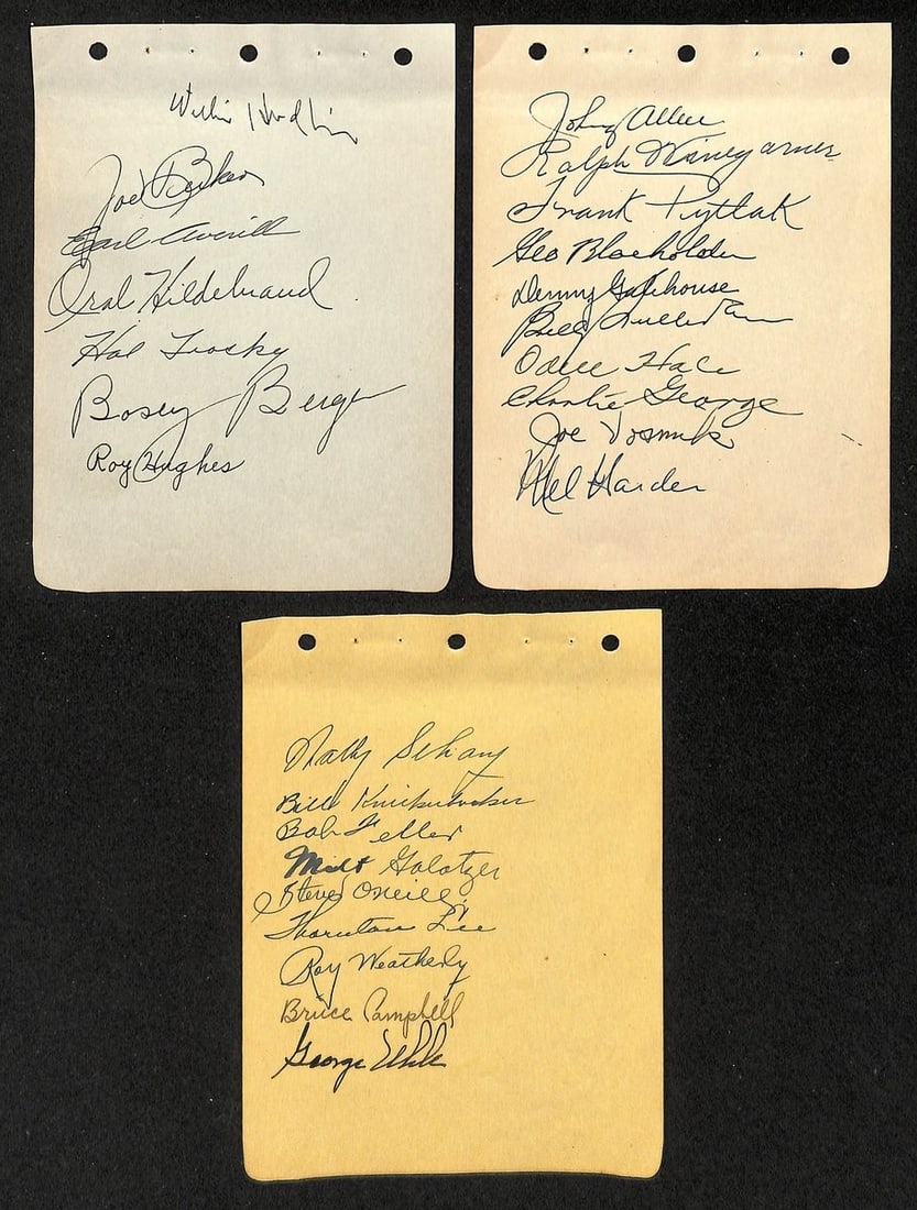 Set of 26 Signed 1936 Cleveland Indians Album Pages with Bob Feller Autograph (1 of 2)