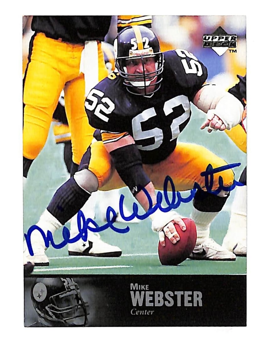 Mike Webster 1997 Upper Deck Autographed Legends Card Steelers SP: Mike Webster 1997 Upper Deck Autographed Legends Card Steelers SP This is a 1997 Upper Deck autographed Legends card featuring Mike Webster, a legendary player from the Pittsburgh Steelers. The card i