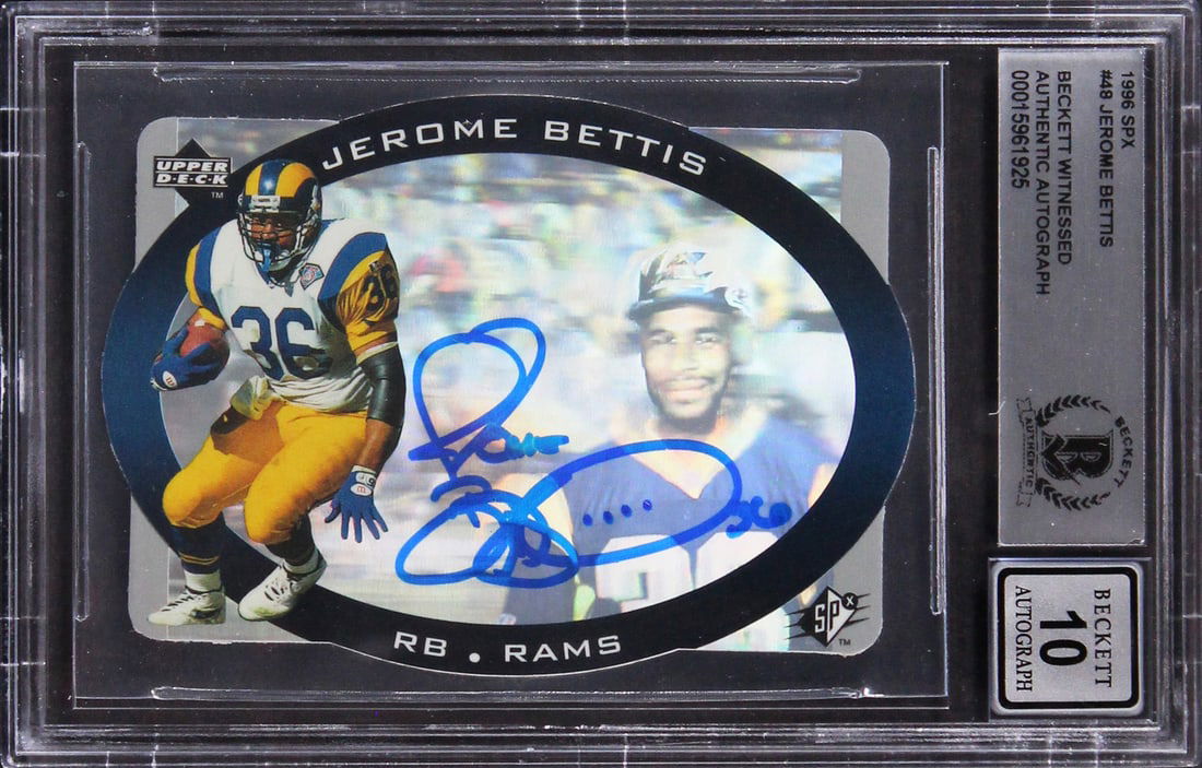 Jerome Bettis Signed 1996 SPX #48 Card Auto Grade 10 Beckett Slabbed Rams (1 of 2)