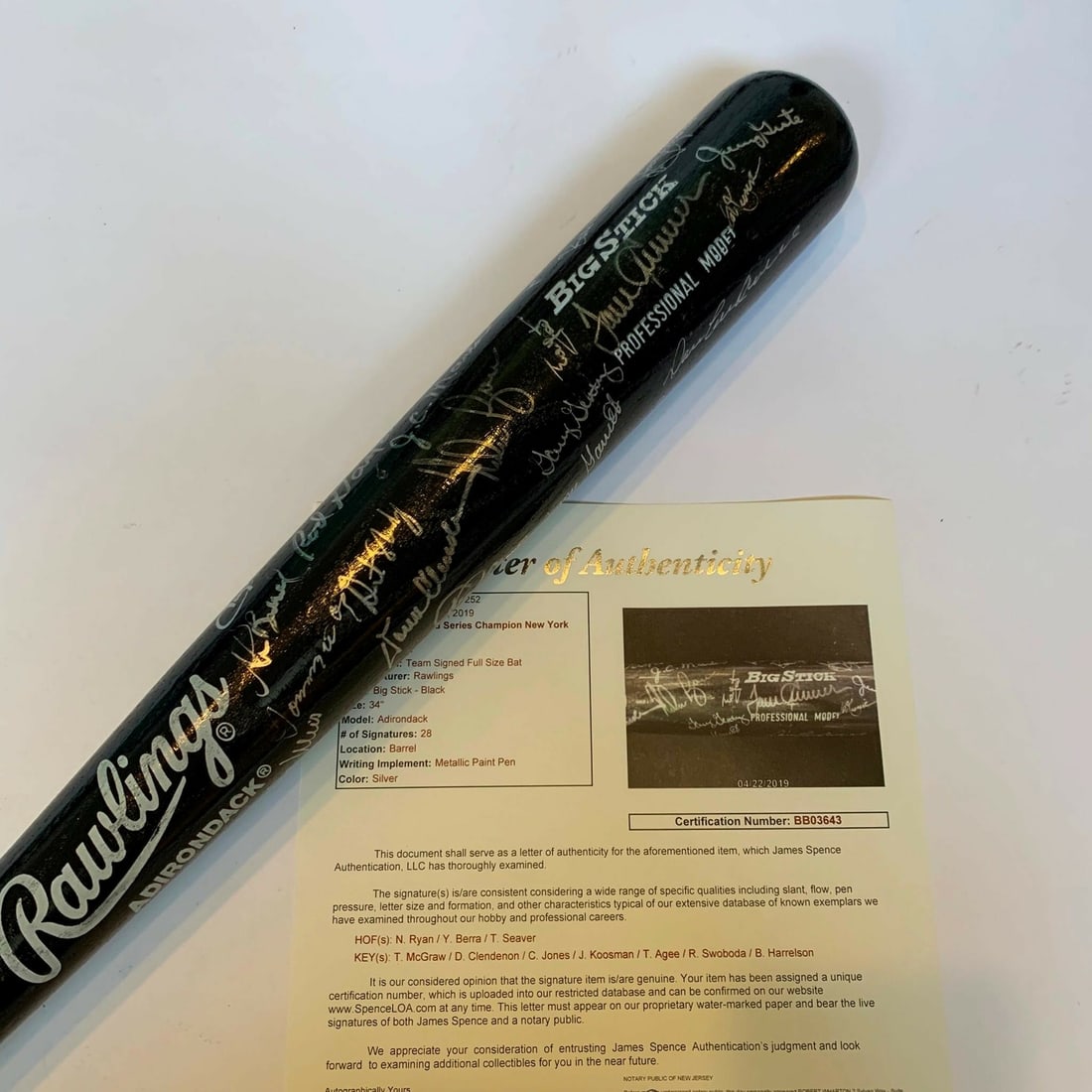 1969 New York Mets Team Signed Bat Nolan Ryan Tom Seaver JSA Authenticated: 1969 New York Mets Team Signed Bat Nolan Ryan Tom Seaver JSA Authenticated Celebrate the legacy of the 1969 New York Mets with this remarkable team-signed bat, featuring the autographs of thirty key p