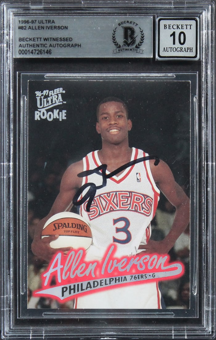 Allen Iverson Signed 1996 Ultra #82 Rookie Card Gem Mint 10 BAS Slabbed (1 of 2)