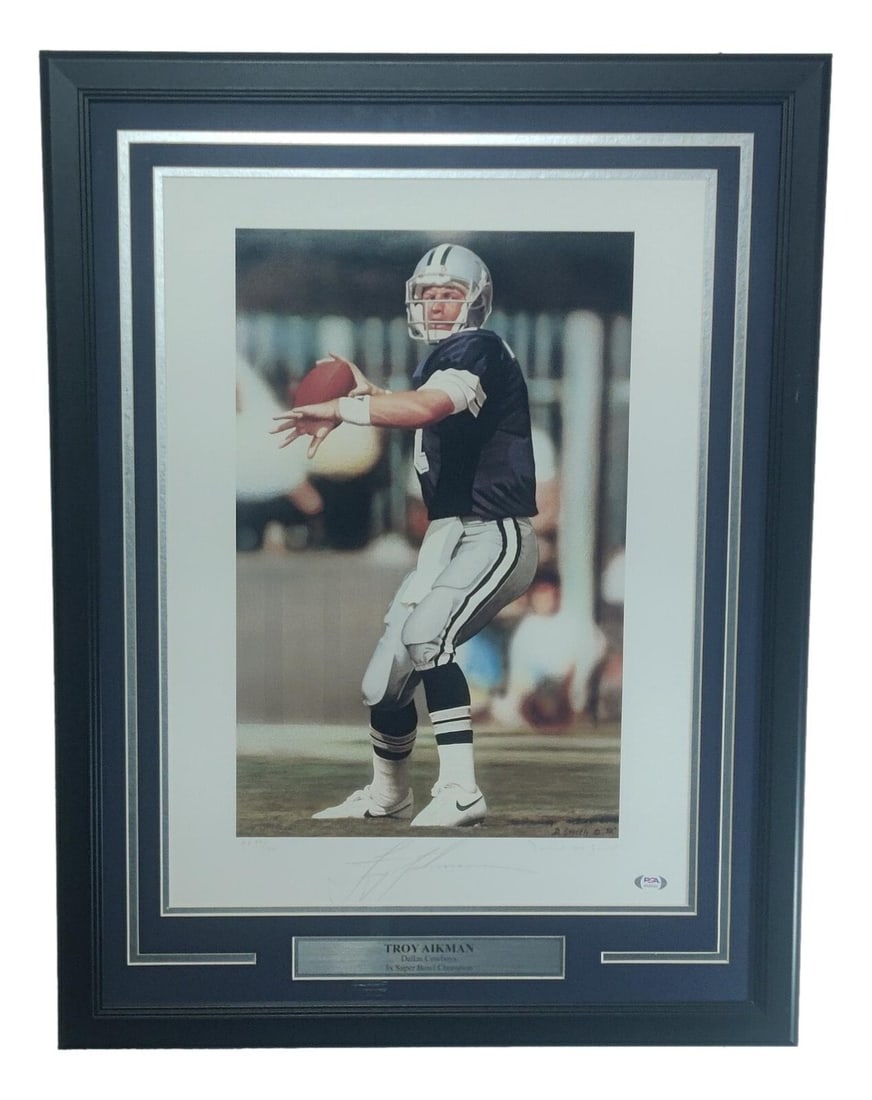 Troy Aikman Autographed Framed 16x20 Lithograph PSA/DNA Dallas Cowboys (1 of 3)