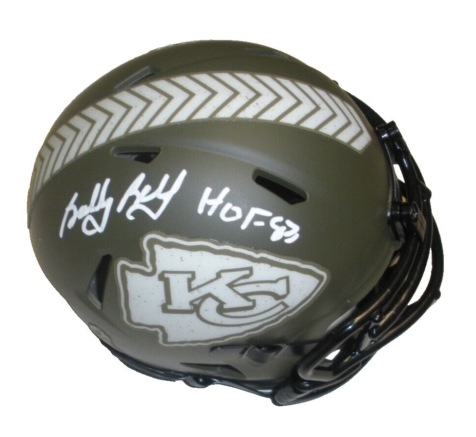 Bobby Bell Signed Mini Helmet Kansas City Chiefs HOF 83 JSA COA: Bobby Bell Signed Mini Helmet Kansas City Chiefs HOF 83 JSA COA This authentic mini helmet is a tribute to Bobby Bell, a Hall of Famer from the Kansas City Chiefs, featuring a salute to service