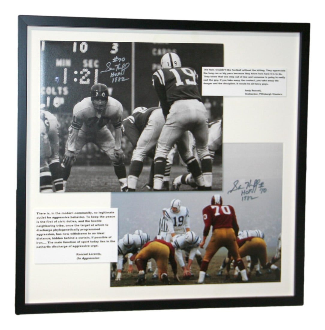 Sam Huff Autographed Original Framed Photo New York Giants JSA: Sam Huff Autographed Original Framed Photo New York Giants JSA This is a pre-owned framed photo of Sam Huff, a legendary football player known for his contributions to the New York Giants. The photo i