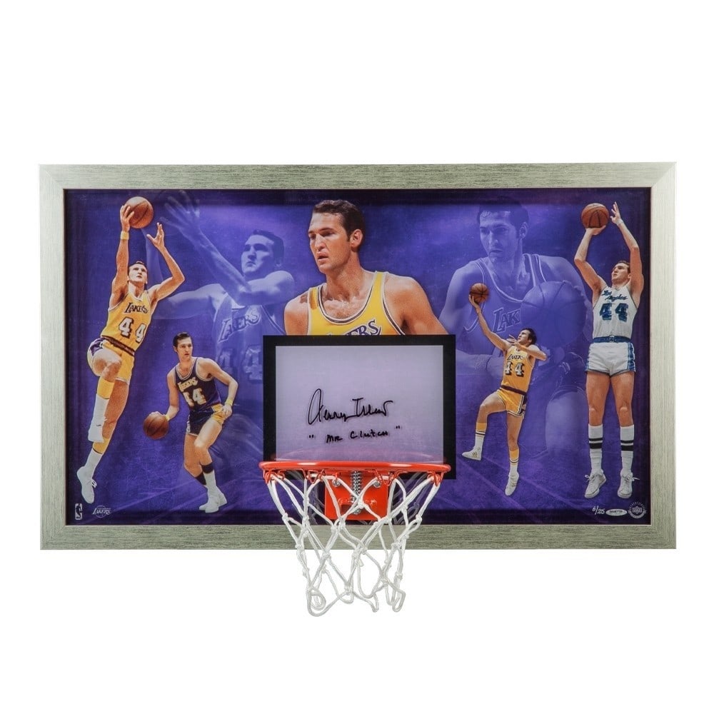 Jerry West Autographed Framed Backboard Limited Edition #/25 Lakers: Jerry West Autographed Framed Backboard Limited Edition #/25 Lakers This stunning collectible features a signed autograph of Jerry West, renowned as 'Mr. Clutch.' The item includes a framed backboard