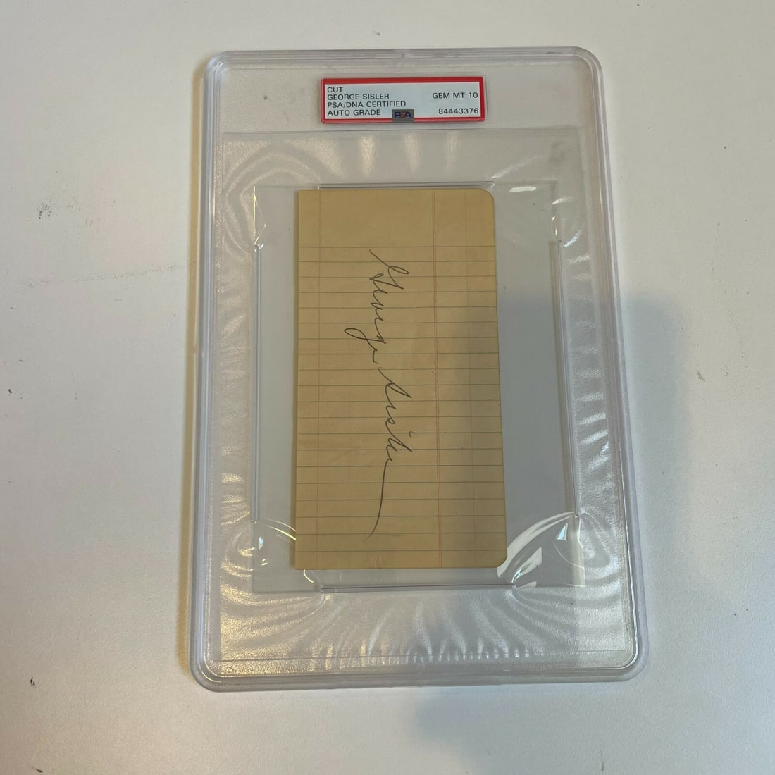 GEM MINT 10 PSA Authenticated George Sisler Signed Large Index Card: GEM MINT 10 PSA Authenticated George Sisler Signed Large Index Card This is an original large index card autographed by George Sisler, a renowned figure in Major League Baseball. The autograph is auth