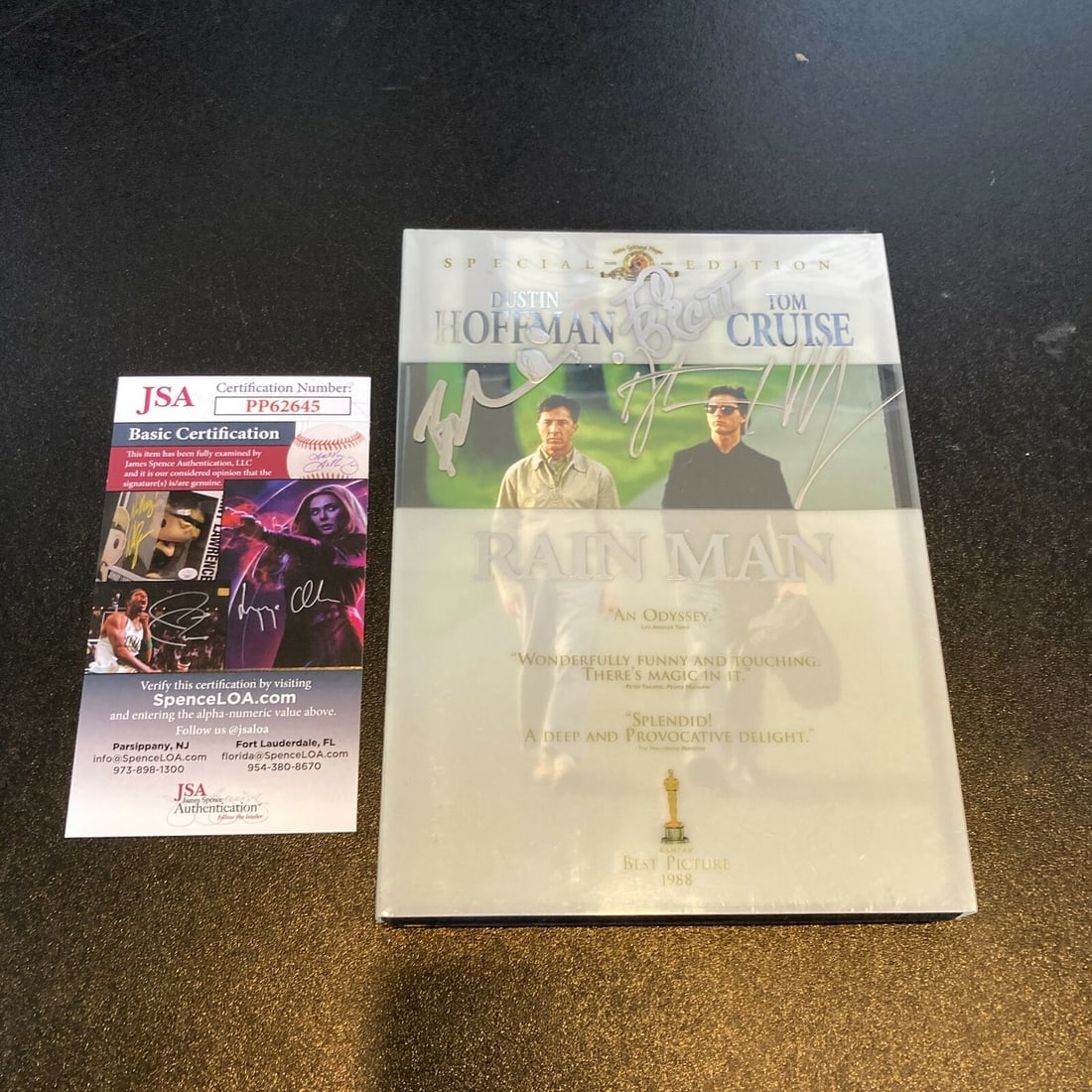 Dustin Hoffman Barry Levinson Signed Rain Man DVD JSA Authenticated: Dustin Hoffman Barry Levinson Signed Rain Man DVD JSA Authenticated This is an original DVD movie of 'Rain Man' signed by both Dustin Hoffman and Barry Levinson. The authenticity of the signatures has