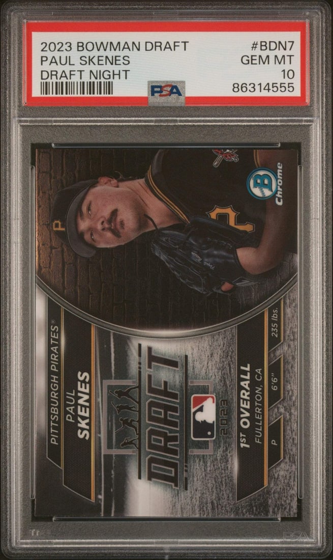 2023 Bowman Draft Paul Skenes #BDN7 PSA 10 Rookie Baseball Card: 2023 Bowman Draft Paul Skenes #BDN7 PSA 10 Rookie Baseball Card This 2023 Bowman Draft Paul Skenes #BDN7 Draft Night RC Baseball Card is graded PSA 10, ensuring its top-notch quality and authenticity.
