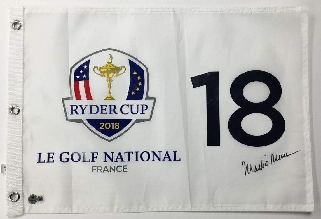 Mark O'Meara Signed 2018 Ryder Cup Le Golf National Flag Beckett Authenticated: Mark O'Meara Signed 2018 Ryder Cup Le Golf National Flag Beckett Authenticated Commemorate a remarkable moment in golf history with this official 2018 Ryder Cup Le Golf National #18 pin flag, signed b