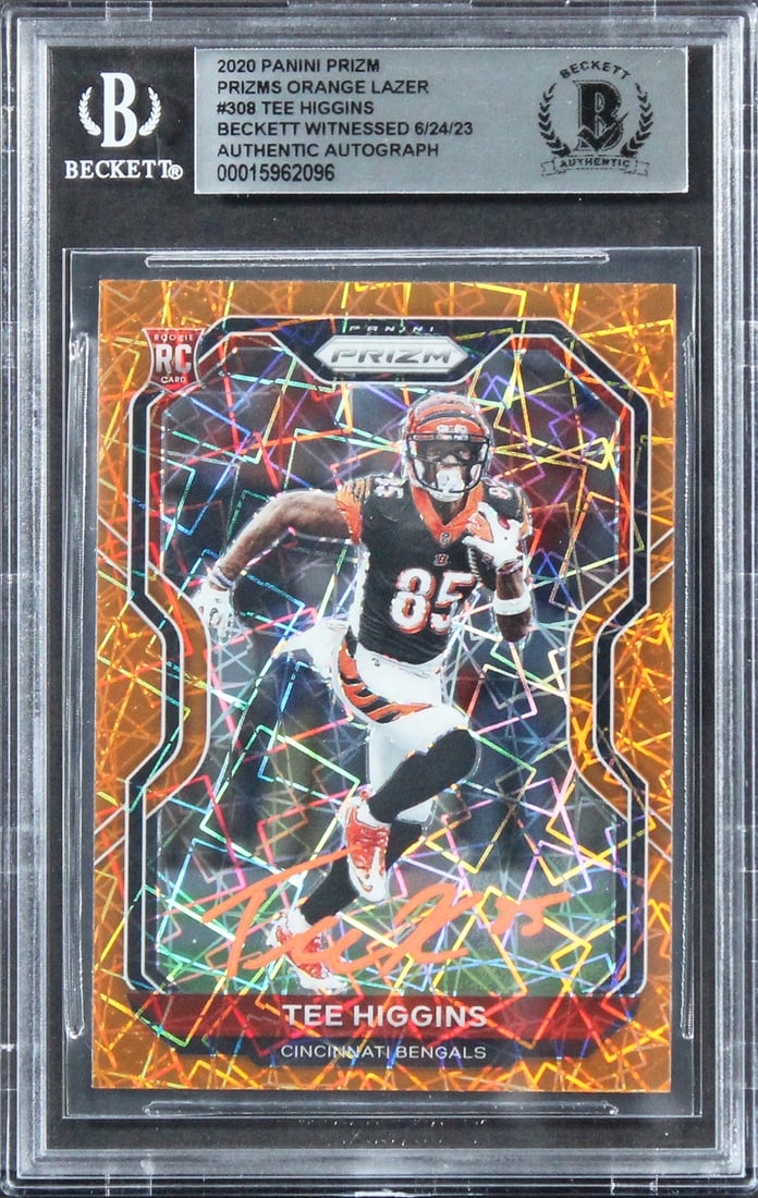 Tee Higgins Signed 2020 Panini Prizm Orange Lazer RC #308 Beckett Authenticated (1 of 2)