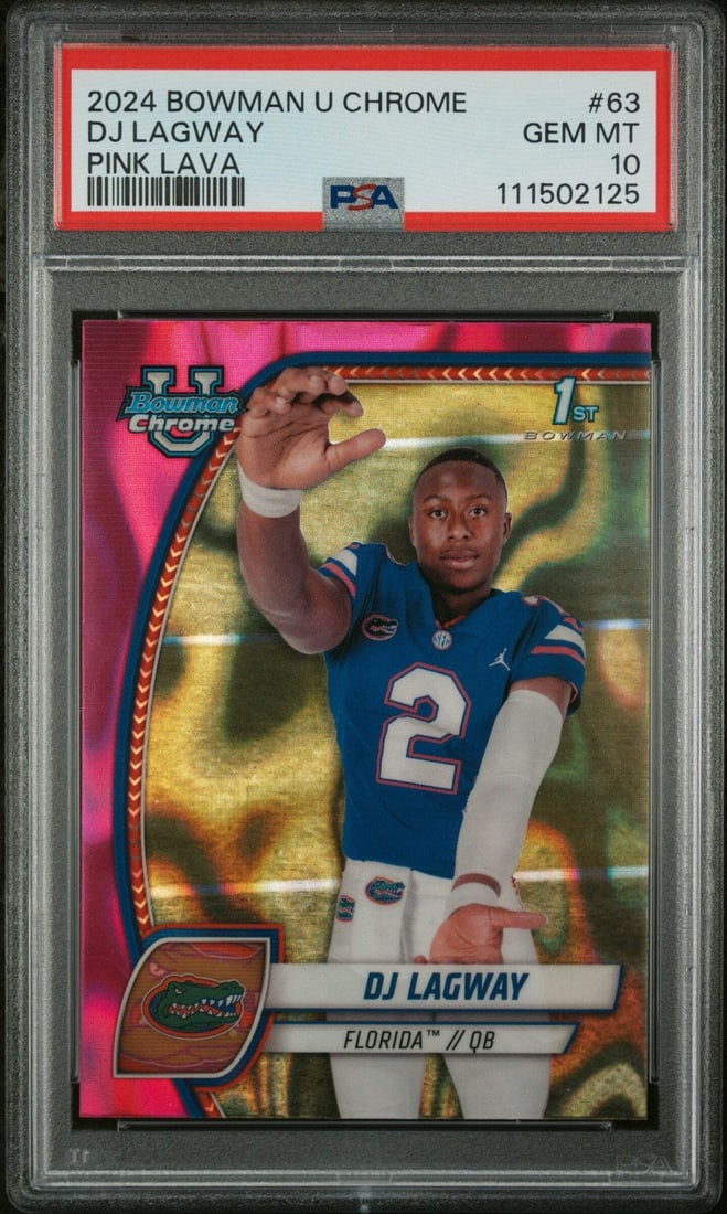 2024 Topps Bowman Chrome DJ Lagway #63 Pink Lava RC Football Card PSA 10 (1 of 2)