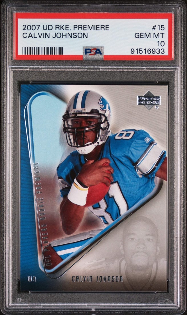 2007 UD Rookie Premiere Calvin Johnson #15 PSA 10 Football Card (1 of 2)