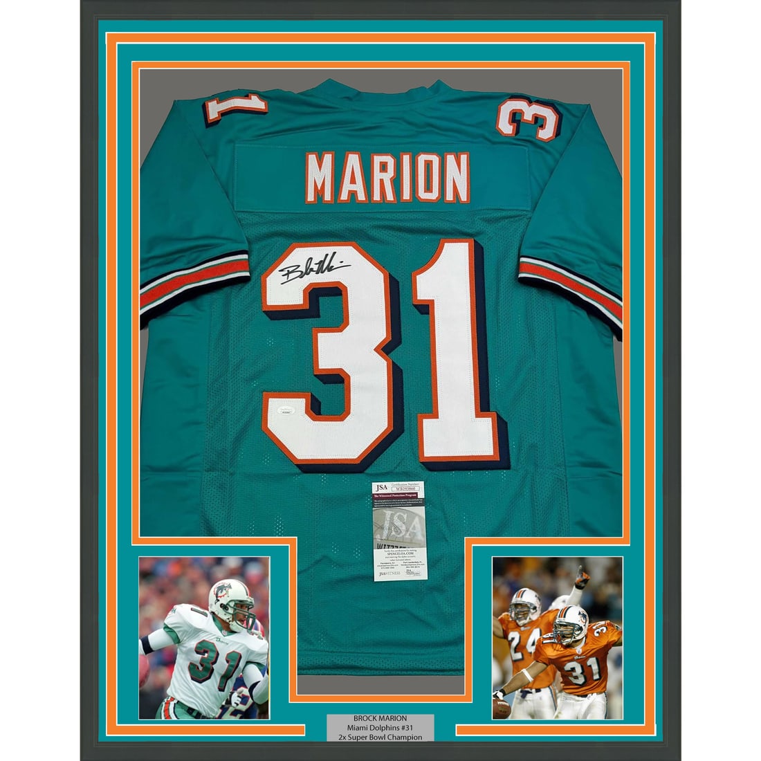 Framed Brock Marion Signed Miami Dolphins Jersey with JSA COA (1 of 2)