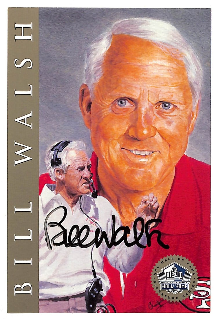 Bill Walsh Autographed HOF Series Card San Francisco 49ers 1084/2500: Bill Walsh Autographed HOF Series Card San Francisco 49ers 1084/2500 Celebrate the legacy of Bill Walsh with this authentic Hall of Fame Series card, numbered 1084 out of 2500. This card features a ge