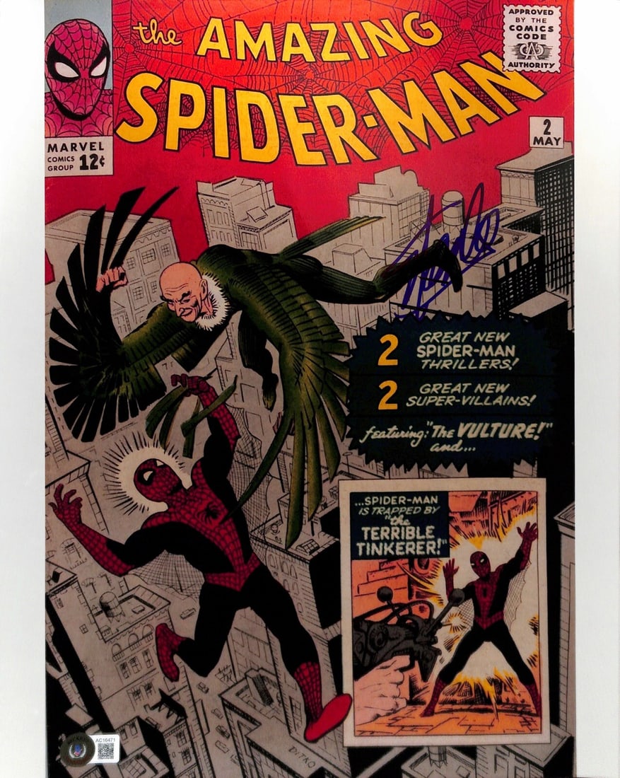 Stan Lee Signed Spider-Man 11x14 Photo BAS Grade 10 LOA: Stan Lee Signed Spider-Man 11x14 Photo BAS Grade 10 LOA This is a stunning 11x14 color photograph of Spider-Man, personally signed by the legendary Stan Lee, the creator of Marvel Comics, who passed a