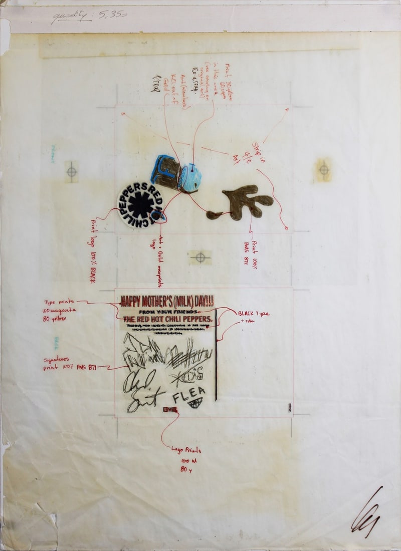 Red Hot Chili Peppers Signed 15x20 Mothers Milk Layout BAS COA: Red Hot Chili Peppers Signed 15x20 Mothers Milk Layout BAS COA This original 15x20 mechanical layout of the 'Mothers Milk' album has been personally signed by the iconic members of the Red Hot Chili P