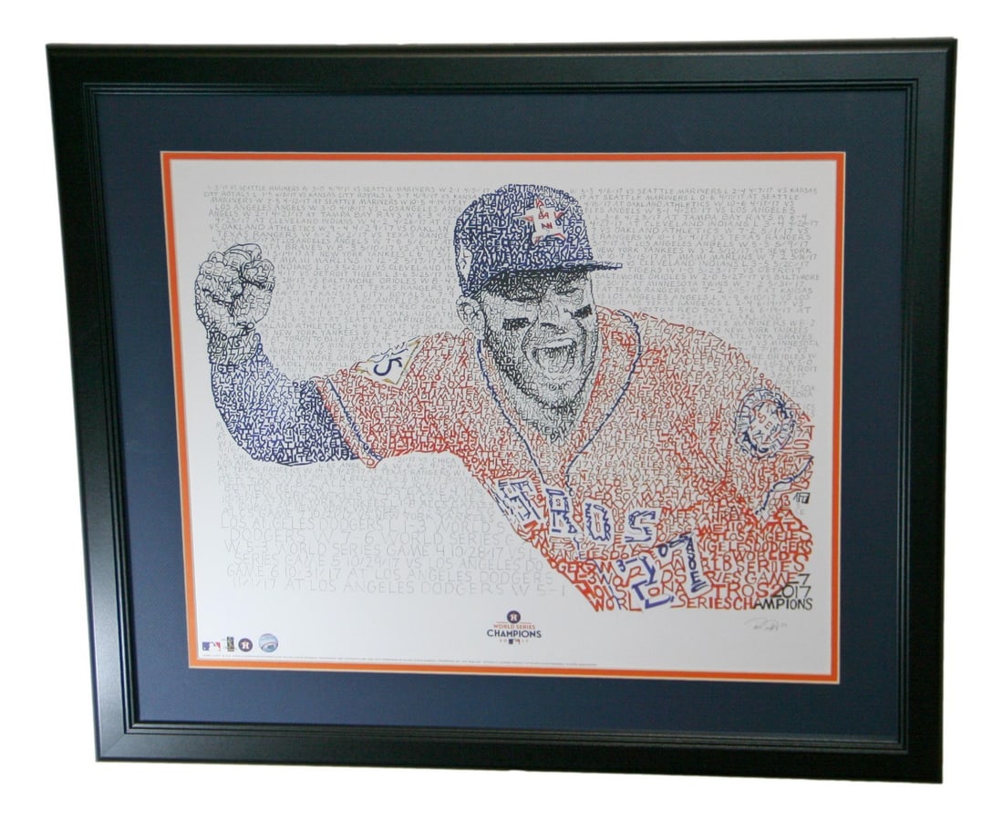Jose Altuve Framed Lithograph 20x16 2017 Astros World Series Art: Jose Altuve Framed Lithograph 20x16 2017 Astros World Series Art Celebrate the remarkable career of Jose Altuve with this stunning 20x16 framed lithograph commemorating the Houston Astros' 2017 World