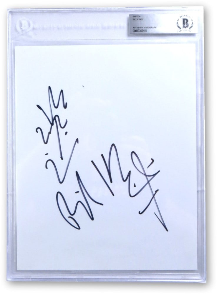 Billy Idol Autographed 8X10 Sketch Drawing Beckett Authenticated: Billy Idol Autographed 8X10 Sketch Drawing Beckett Authenticated This is an original 8X10 sketch drawing of Billy Idol, autographed by the artist himself. The autograph has been authenticated by Becke