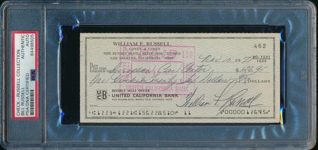 Bill Russell Autographed 1971 Bank Check Boston Celtics PSA/DNA (1 of 3)