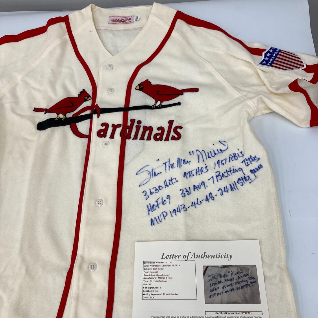 Stan Musial Signed Authentic Mitchell & Ness Jersey JSA COA St. Louis Cardinals (1 of 9)