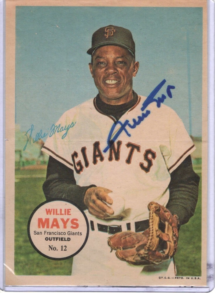 Willie Mays Autographed 1967 Topps Mini Poster San Francisco Giants JSA Certified: Willie Mays Autographed 1967 Topps Mini Poster San Francisco Giants JSA Certified Celebrate the legacy of baseball legend Willie Mays with this authentic 1967 Topps Mini Poster. Featuring a striking i