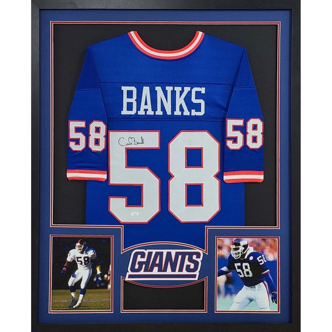 Carl Banks New York Giants Framed Jersey JSA Authenticated Signed: Carl Banks New York Giants Framed Jersey JSA Authenticated Signed This is an autographed Carl Banks framed jersey, showcasing exceptional detail in both the jersey and the framing. Authenticated by JS