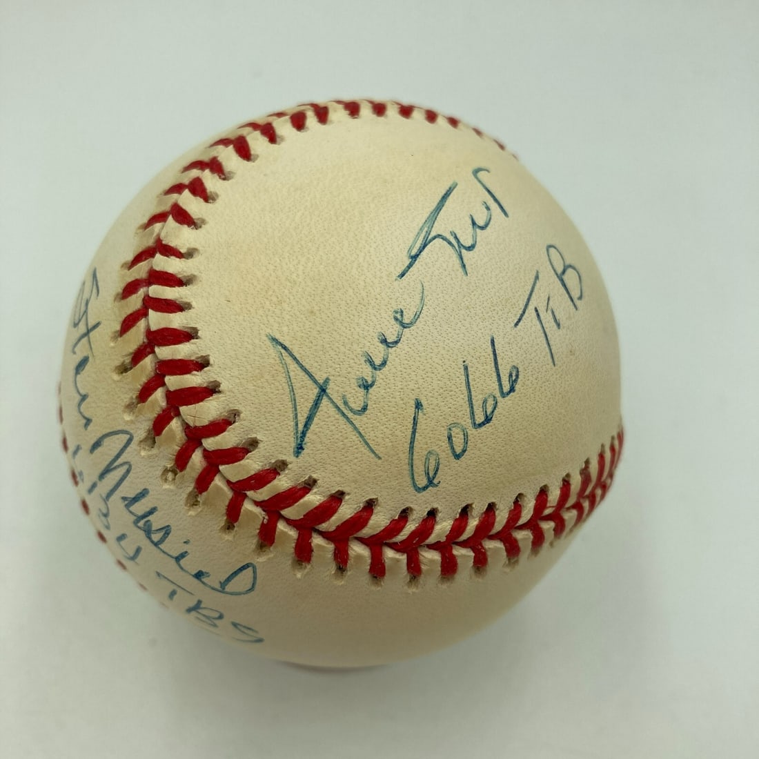 Willie Mays Hank Aaron Stan Musial Inscribed Signed Baseball JSA COA: Willie Mays Hank Aaron Stan Musial Inscribed Signed Baseball JSA COA This collectible baseball features the signatures of three baseball legends: Willie Mays, Hank Aaron, and Stan Musial. The ball is