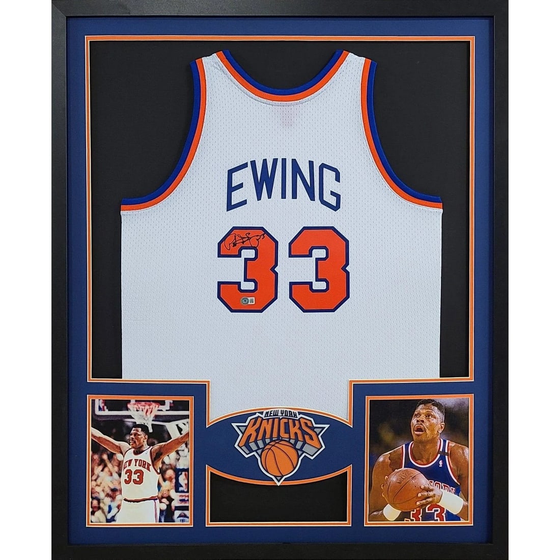 Framed Patrick Ewing Autographed Knicks Jersey Beckett Authenticated White (1 of 2)