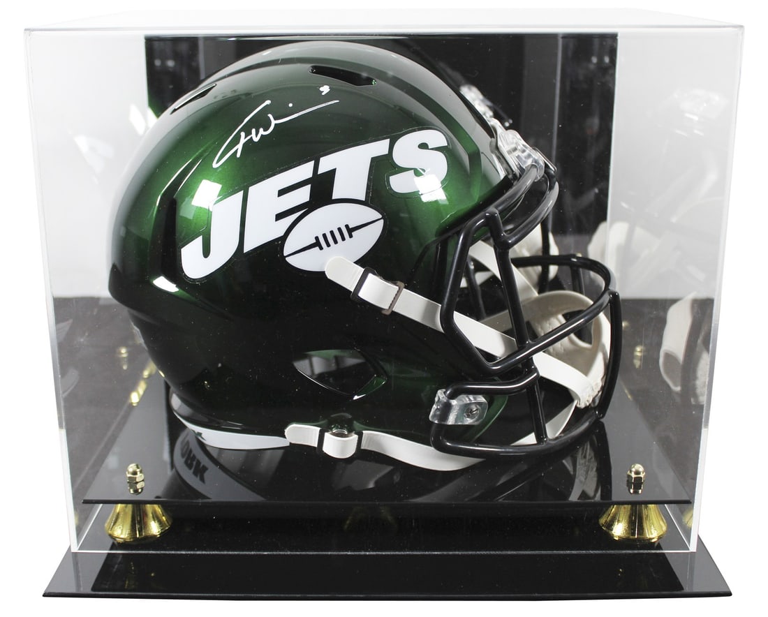 Garrett Wilson Signed Jets Full Size Speed Helmet with Display Case (1 of 4)