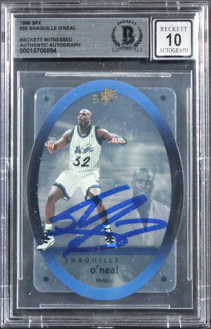 Shaquille O'Neal 1996 SPX #35 Autographed Card BAS Gem Mint 10 Slab (1 of 1)