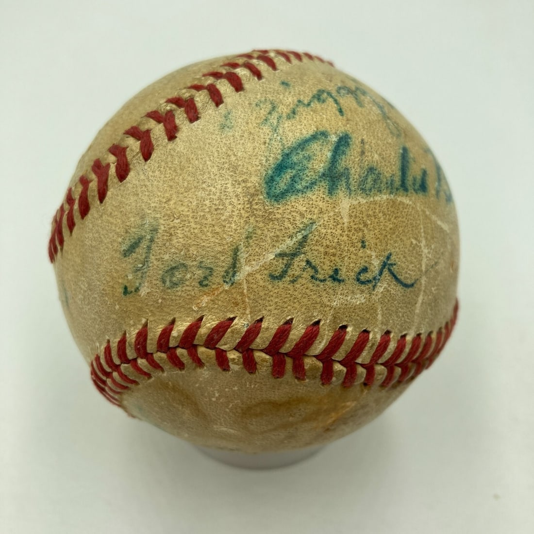 1940's World Series Umpires Signed Baseball with Ford Frick: 1940's World Series Umpires Signed Baseball with Ford Frick This authentic 1940's World Series Umpires signed game-used baseball features notable signatures from umpires Tom Dunn, Beans Reardon, Charl