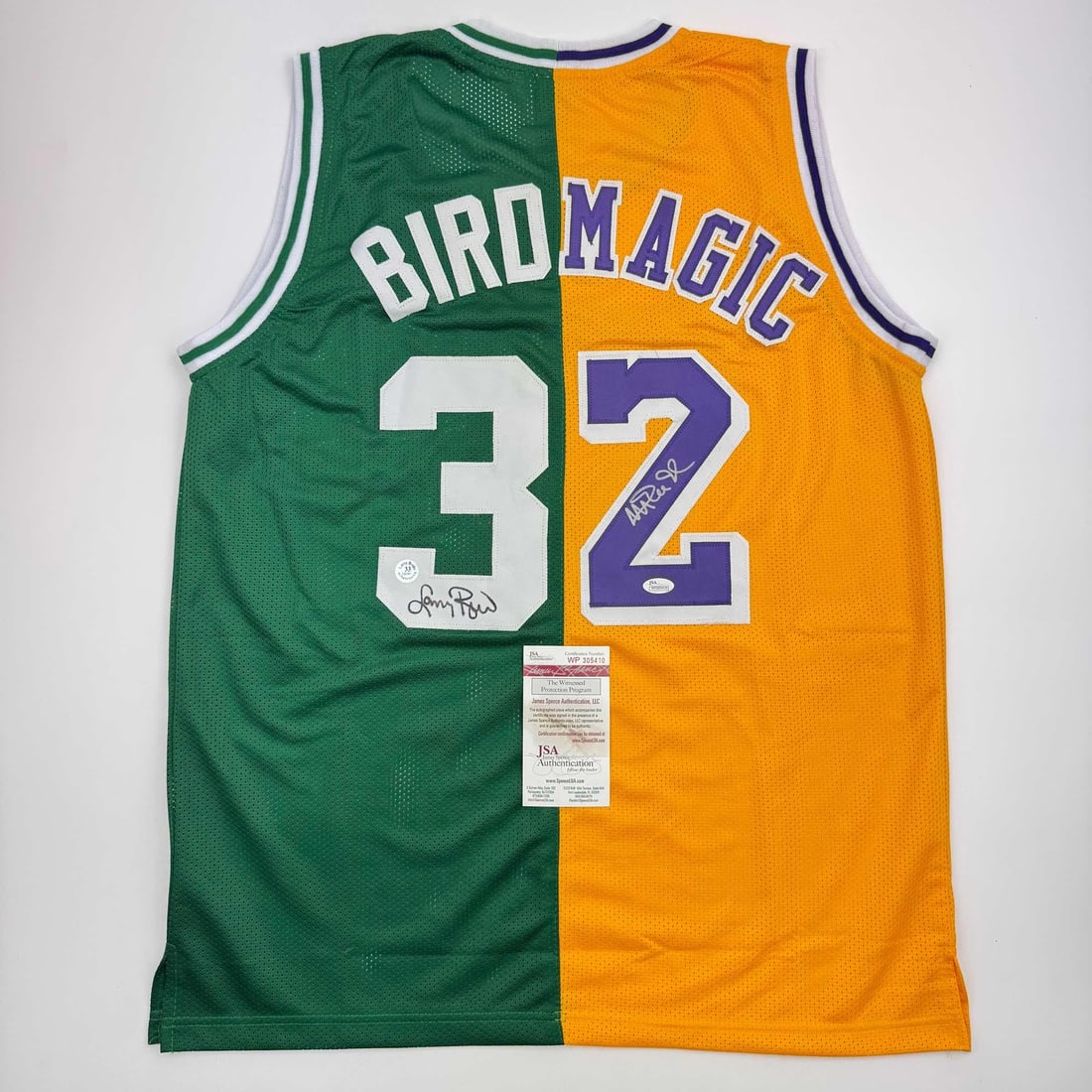 Larry Bird Magic Johnson Dual Signed Basketball Jersey JSA COA (1 of 2)