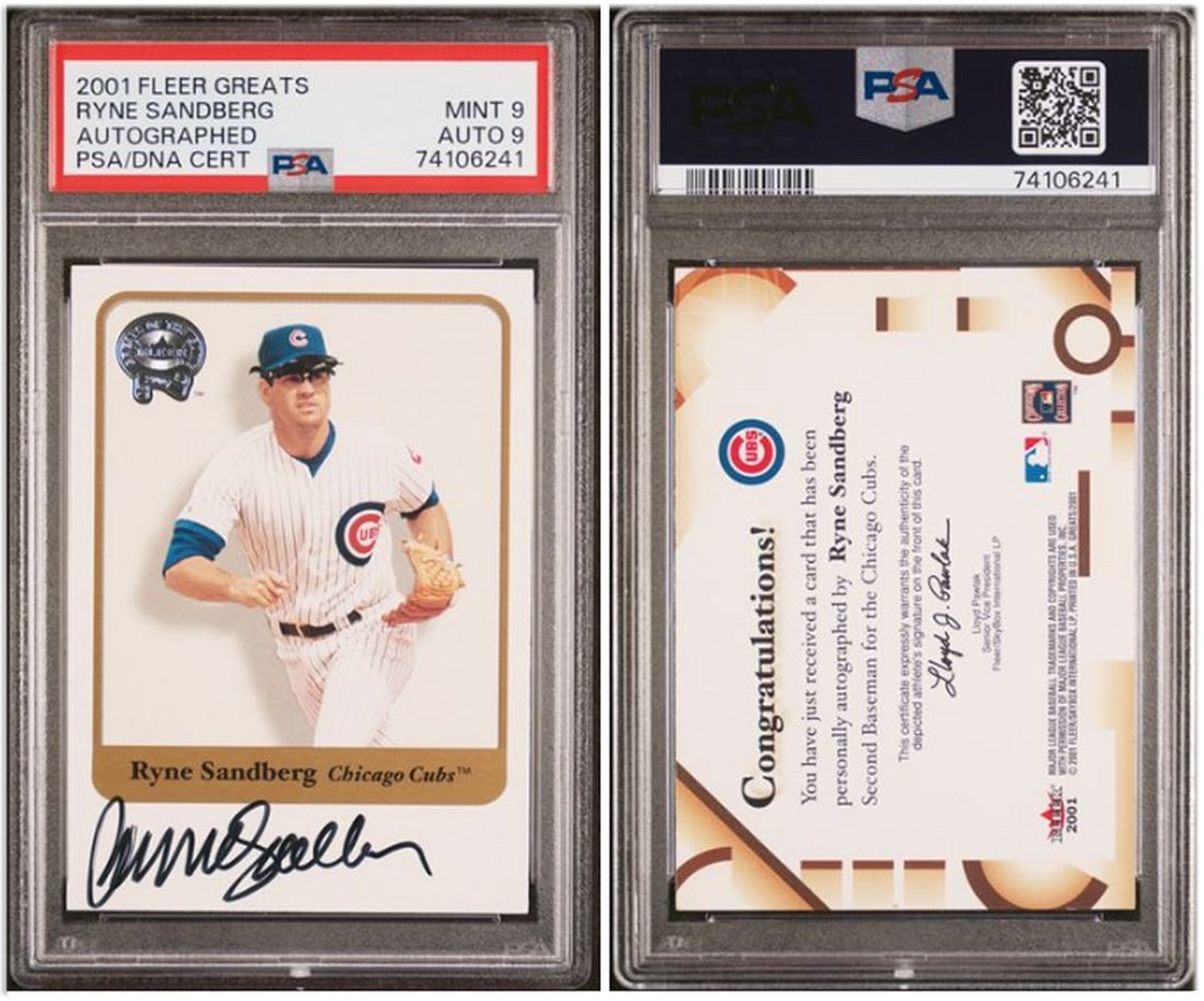 Ryne Sandberg 2001 Fleer Greats Autographed PSA 9 Chicago Cubs Card (1 of 1)