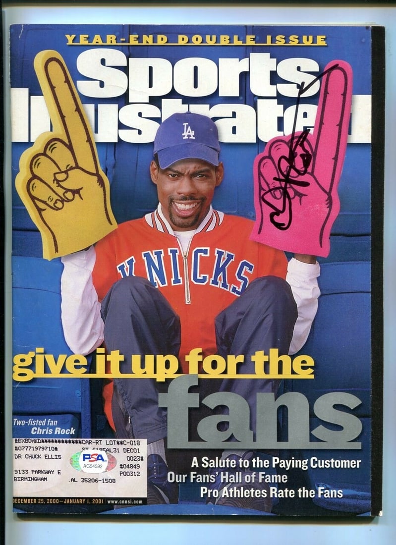 Chris Rock Autographed 2001 Sports Illustrated Knicks PSA/DNA: Chris Rock Autographed 2001 Sports Illustrated Knicks PSA/DNA This is an original 2001 Sports Illustrated magazine featuring Chris Rock's autograph. The item is authenticated by PSA/DNA, ensuring its