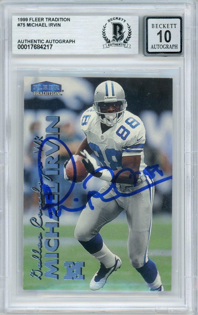 Michael Irvin 1999 Fleer Tradition #75 Cowboys Hand Signed Card BGS Auto 10 (1 of 2)