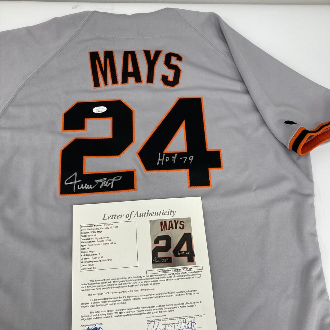 Willie Mays Hall of Fame 1979 Signed Giants Jersey Russell JSA COA (1 of 10)
