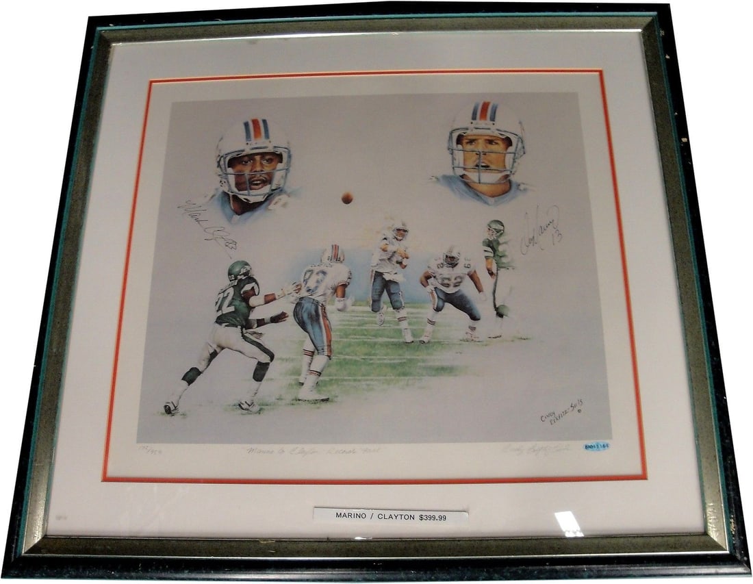 Dan Marino Mark Clayton Signed 16x20 Photo Custom Frame Upper Deck Authenticated (1 of 6)