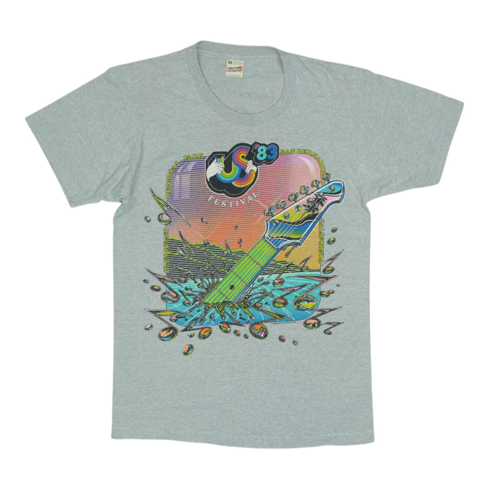 Vintage 1983 Us Festival Poly Cotton Grey Concert T Shirt Size Medium: Vintage 1983 Us Festival Poly Cotton Grey Concert T Shirt Size Medium This is an original vintage 1983 US Festival concert shirt featuring graphics on both the front and back. Made from a 50/50
