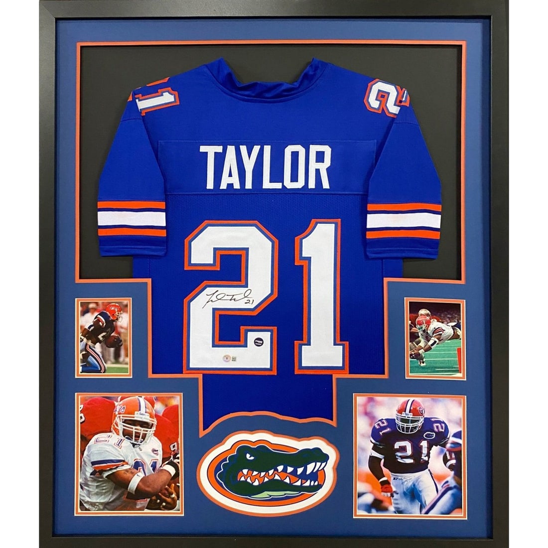 Fred Taylor Autographed Florida Jersey Framed Beckett Authentic: Fred Taylor Autographed Florida Jersey Framed Beckett Authentic This is a framed autographed jersey of Fred Taylor, a standout player from Florida. The jersey comes authenticated by Beckett, a leading