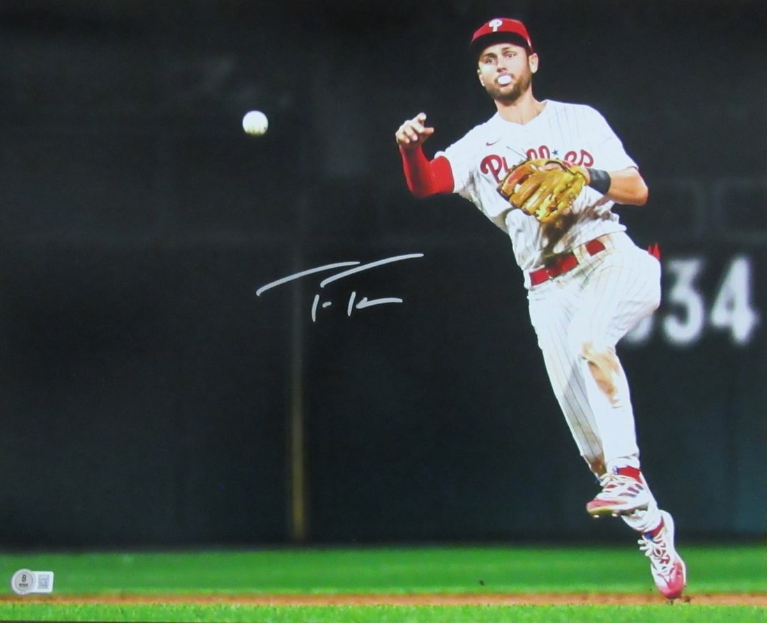 Trea Turner Signed 16x20 Photo Philadelphia Phillies BAS Authenticated: Trea Turner Signed 16x20 Photo Philadelphia Phillies BAS Authenticated Capture a moment in baseball history with this original 16x20 photo of Trea Turner, signed by the player himself. This striking i